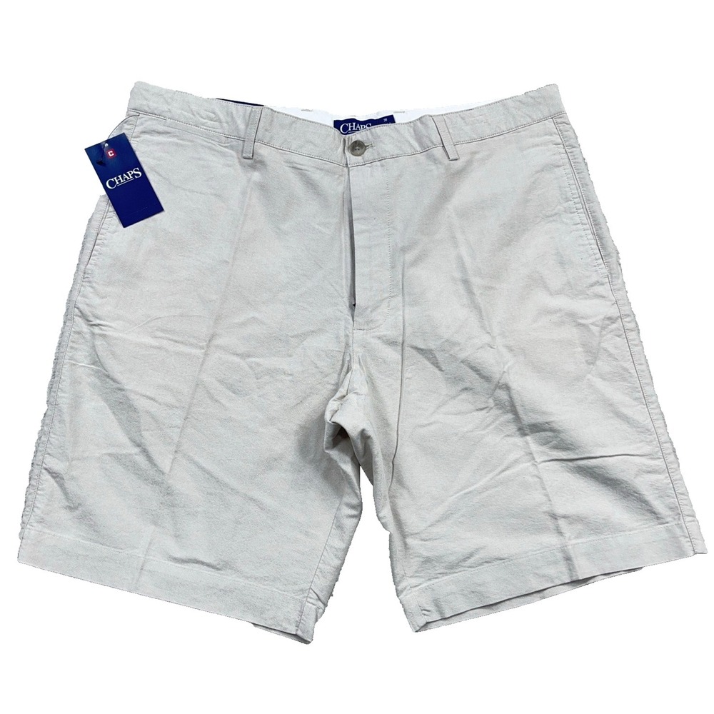 Chaps Chino Shorts Men 38 Tan‎ Khaki Oxford Cloth Flat Front Casual Adult NEW
